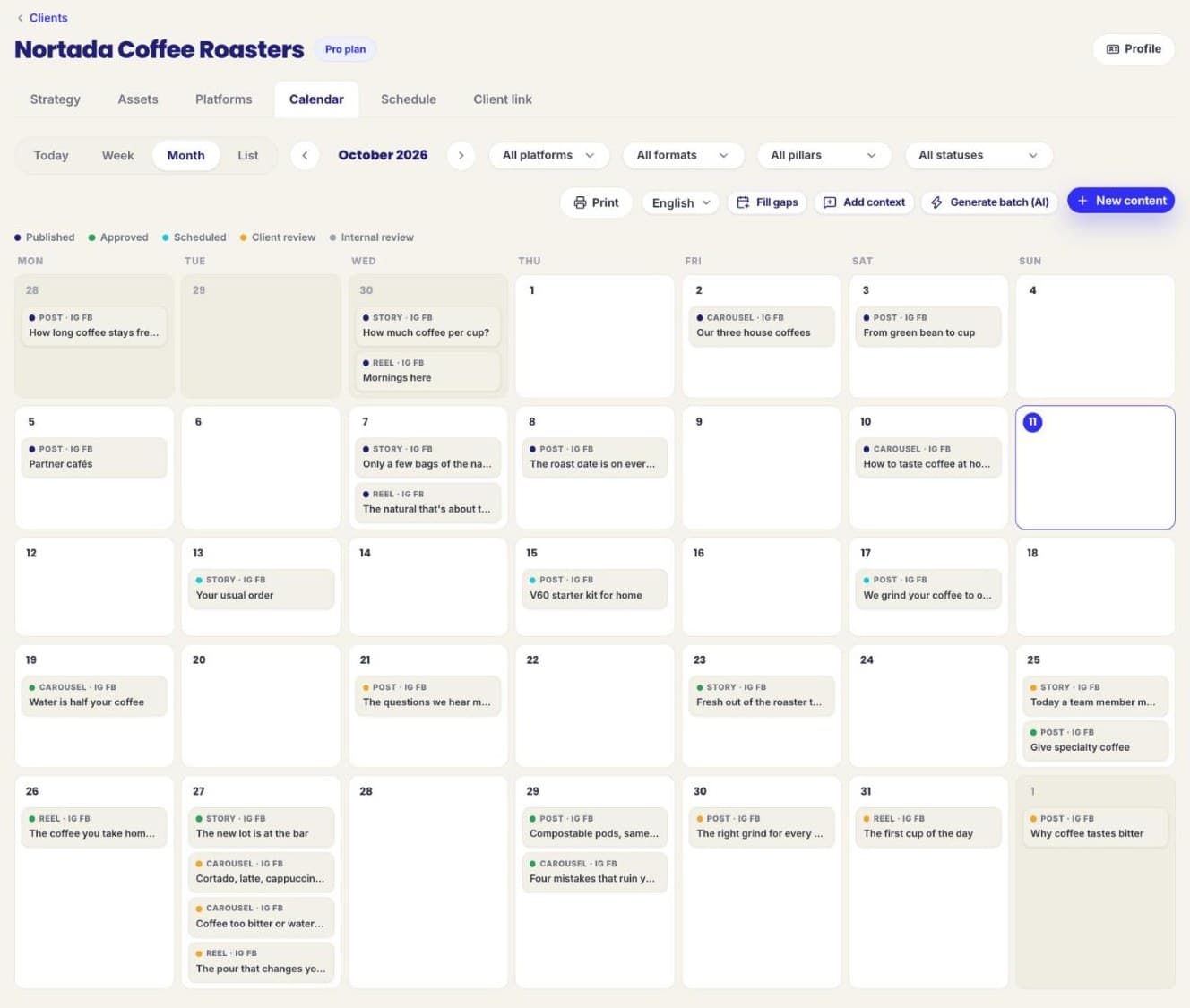 This month's content calendar
